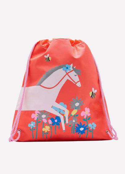 Joules Junior Active Drawstring Bag - Pink Horse Flowers