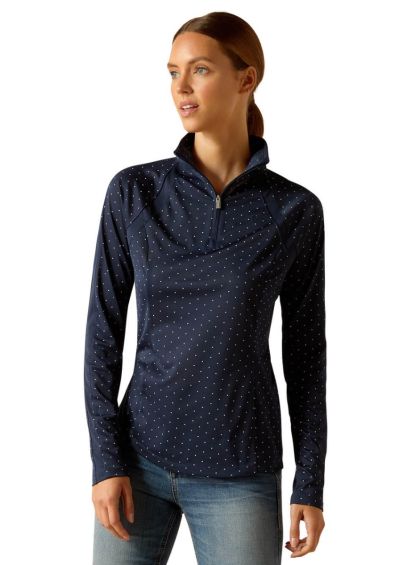 Ariat Sunstopper 3.0 1/4 Zip Baselayer - Navy Dot