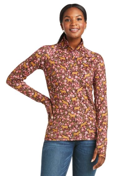 Ariat Womens Lowell 2.0 1/4 Zip Base Layer - Windsor Wine Floral