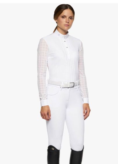Cavalleria Toscana Pleated Long Sleeved Competition Polo Shirt - White