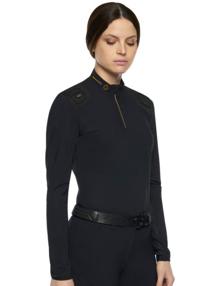 Cavalleria Toscana R-Evo Epaulet Long Sleeve Polo Shirt - Black