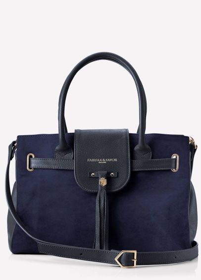 Fairfax & Favor Windsor Leather and Suede Handbag - Navy Blue