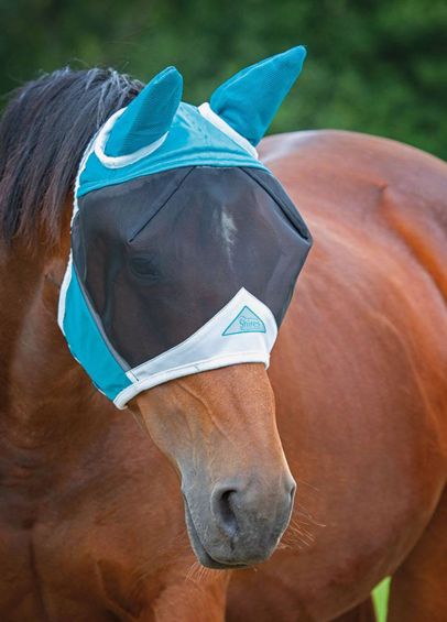 Shires Fine Mesh Fly Mask With Ears - Teal