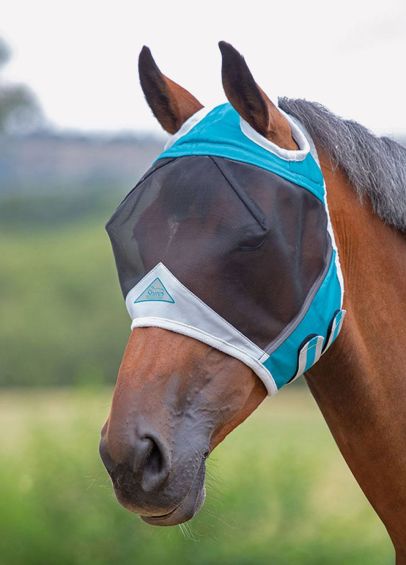 Shires Fine Mesh Fly Mask With Ear Holes - Teal