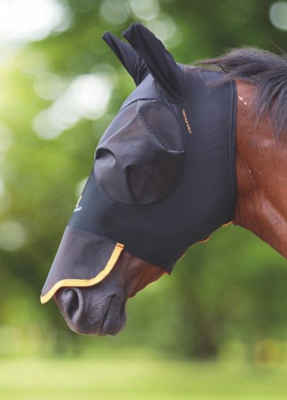 Shires Stretch Fly Mask Contour Shield with Nose - Jet
