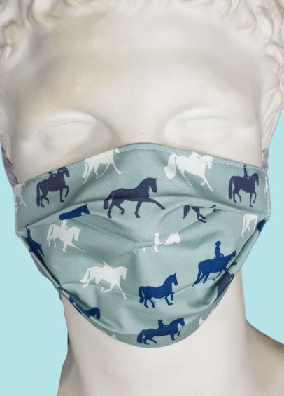 Spartan Cotton Face Cover - Pleated - Blue Horses 