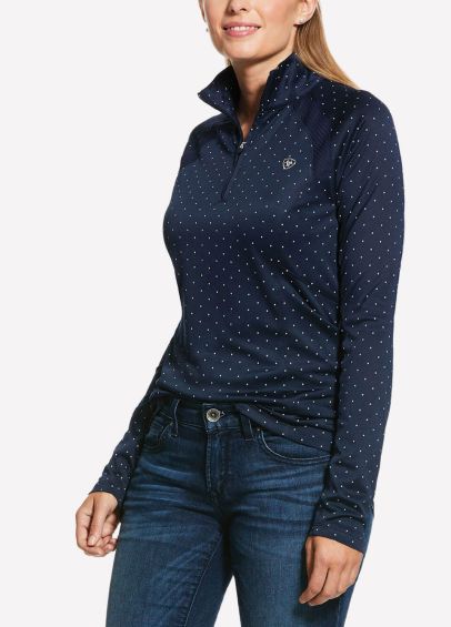 Ariat Womens Sunstopper 2.0 1/4 Zip Baselayer - Navy Dot