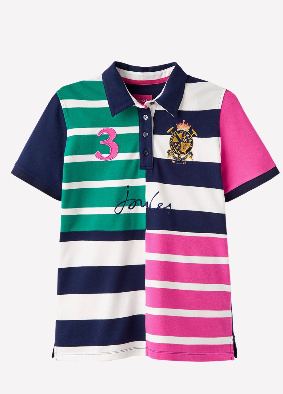 Joules Womens Vittoria Quartered Stripe Contrast Polo Shirt 